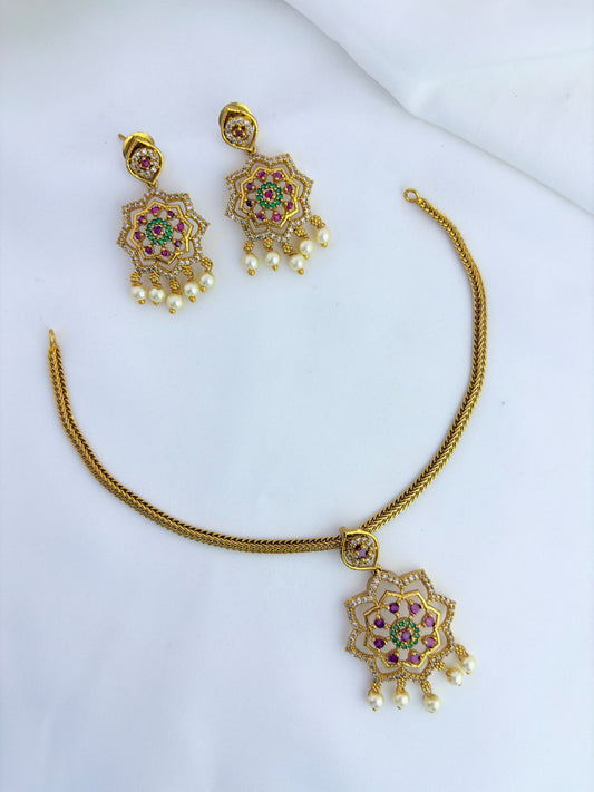 Add a touch of sparkle to your look with this premium AD Stone Necklace Set