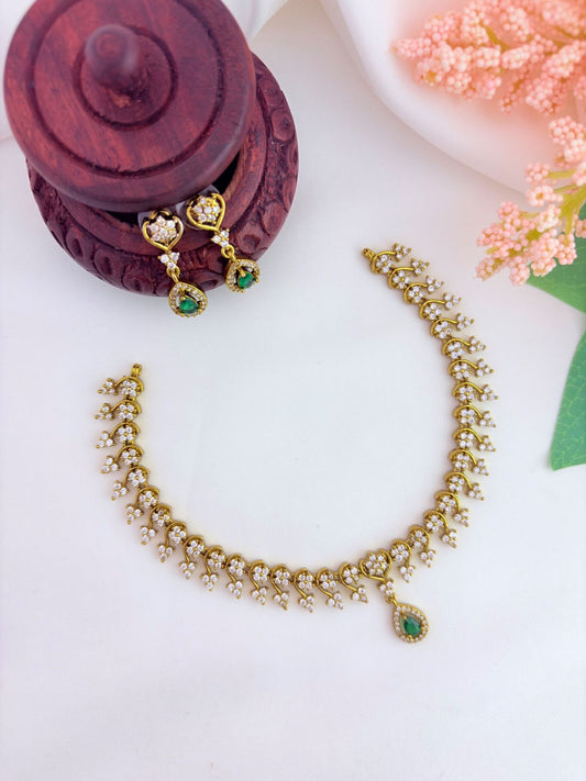 Elegant premium matte finish AD necklace with matching earrings