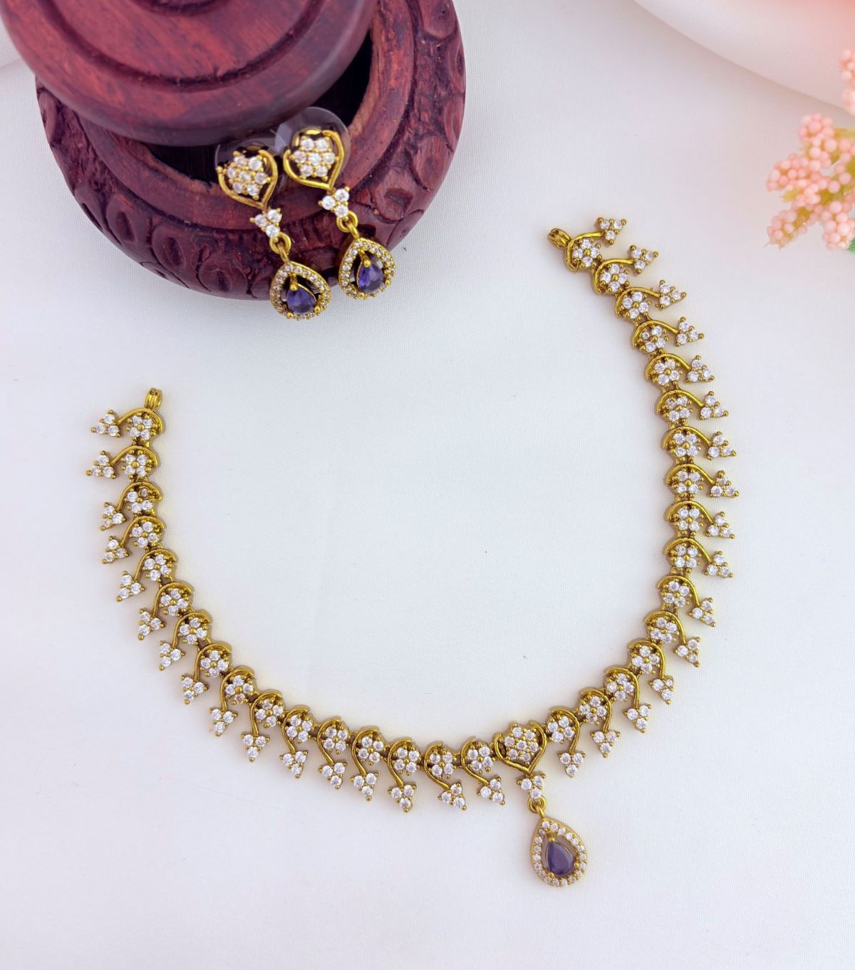 Elegant premium matte finish AD necklace with matching earrings