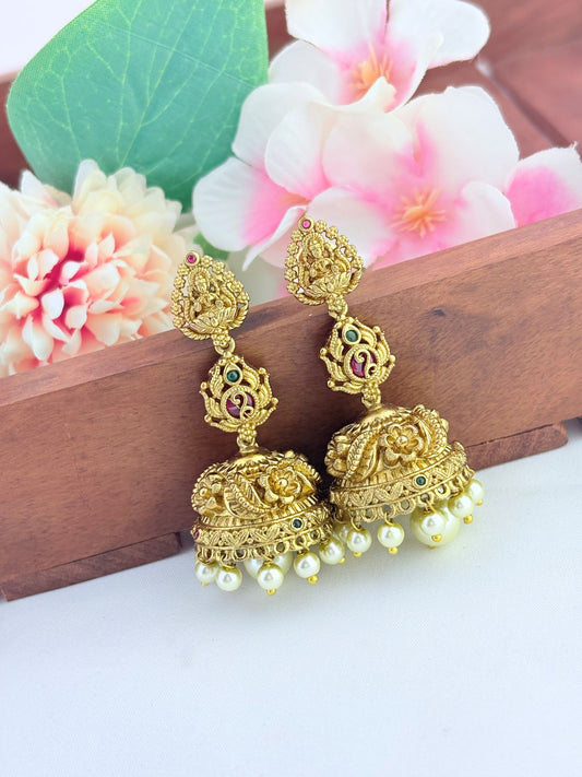 Temple-inspired Lakshmi jhumka in a premium finish.