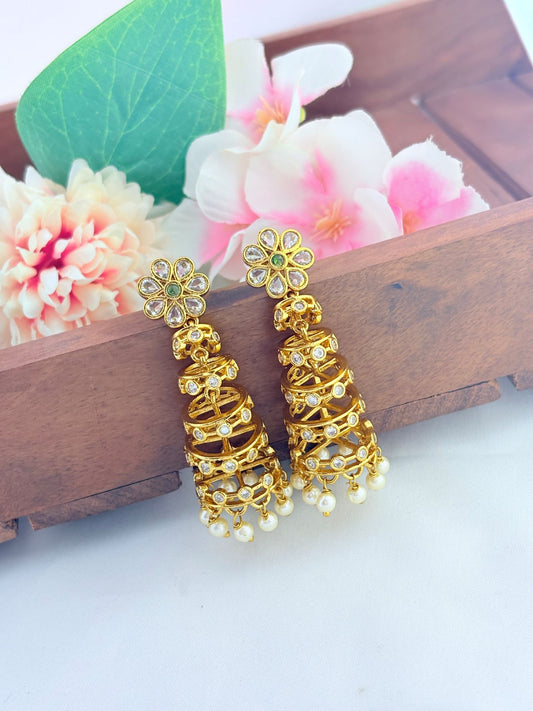 Premium matte finish Layered jhumka designed for festive elegance.