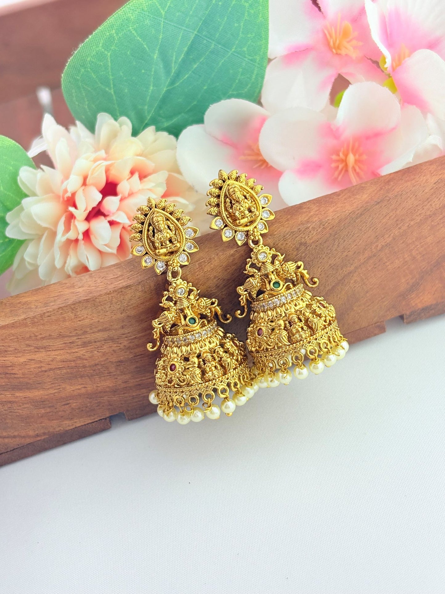 Traditional Lakshmi jhumka crafted with a premium matte finish