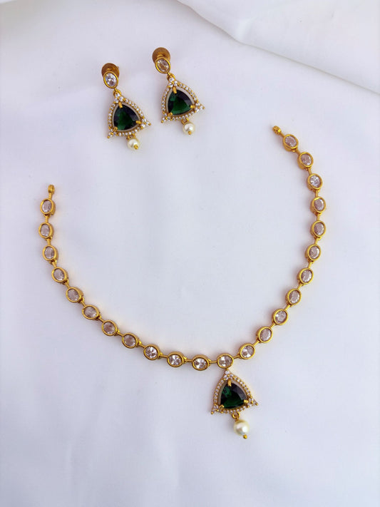 Premium matte finish neckset designed with sparkling CZ stones and finished with fine craftsmanship