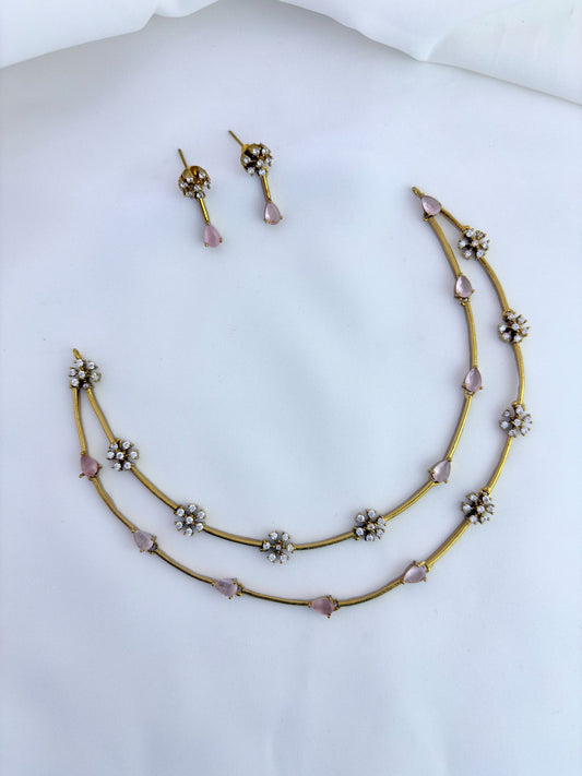 Premium matte finish jewellery designed with elegant craftsmanship adorned with AD stones - Pink