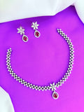 Elegant premium AD stone necklace paired with matching earrings in silver finish