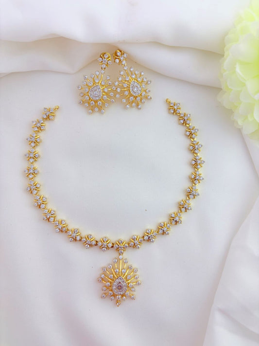 Beautifully designed  AD stone neckset and earrings in premium GJ finish