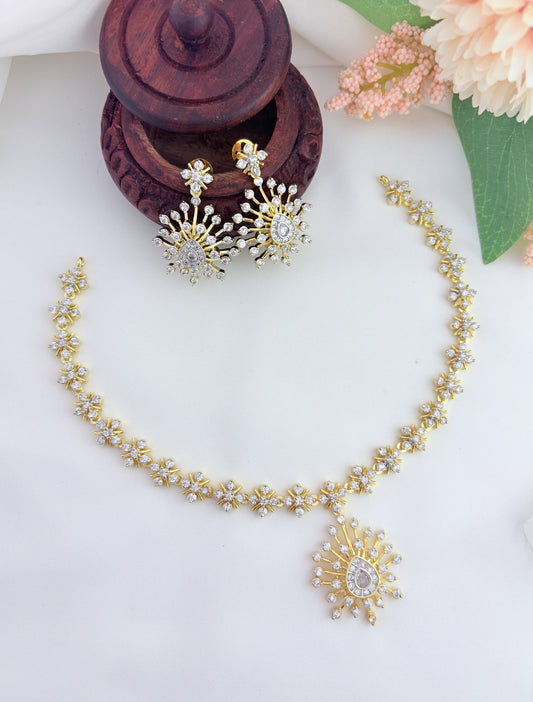 Beautifully designed  AD stone neckset and earrings in premium GJ finish