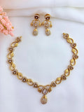 Trending pattern AD stone neckset in premium matte finish paired with matching earrings