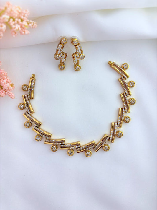 Premium matte finish AD stone neckset with matching earrings