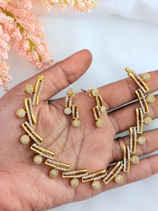 Premium matte finish AD stone neckset with matching earrings