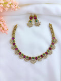 Premium matte finish AD neckset and earrings beautifully crafted wtih ruby and green stones