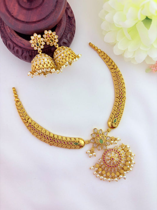 Crafted with style, designed for modern elegance- Premium matte finish hasli neckset with matching earring