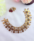 Tradition in modern elegance - Matte finish coin pattern neckset with matching earrings