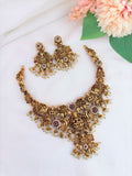 Temple jewellery - Matte finish neckset with matching earrings