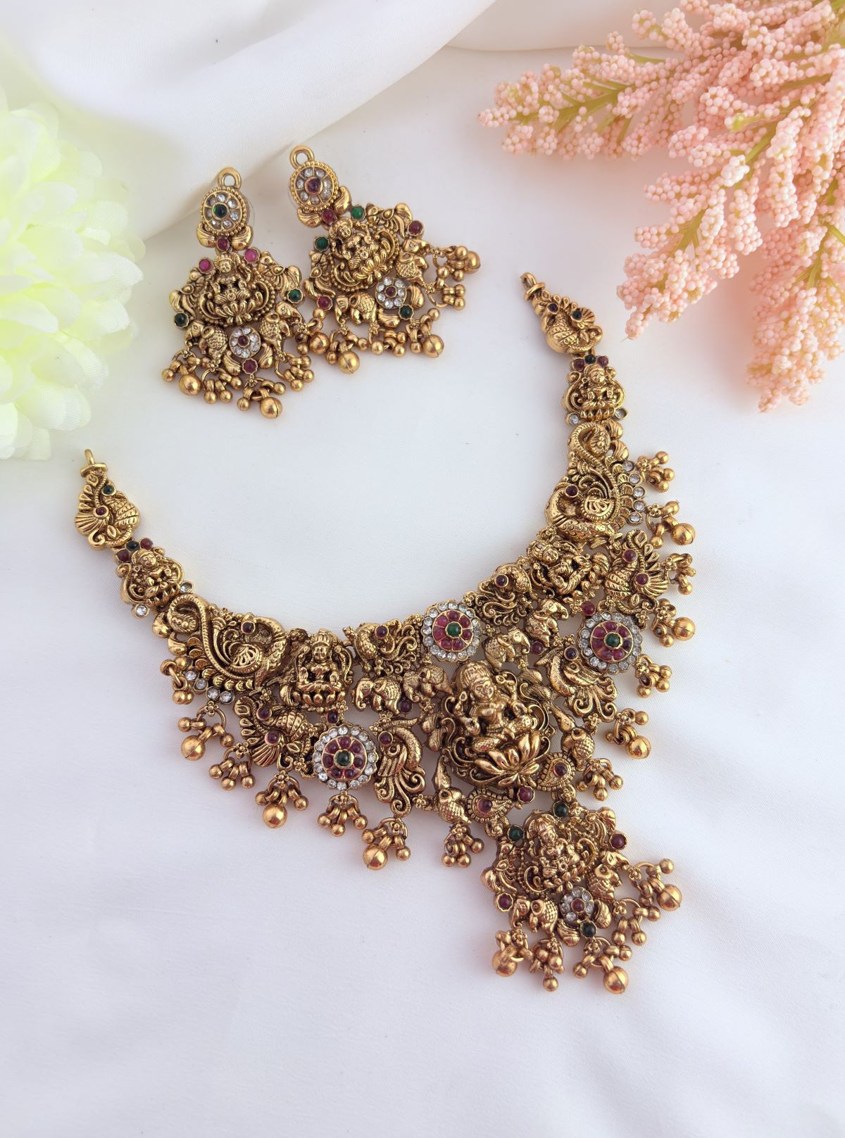 emple jewellery - Matte finish neckset with matching earrings