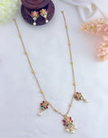 Sparkling CZ stones with graceful enamel finish laskhmi pendant chain - Premium mattte finish chain with matching earrings