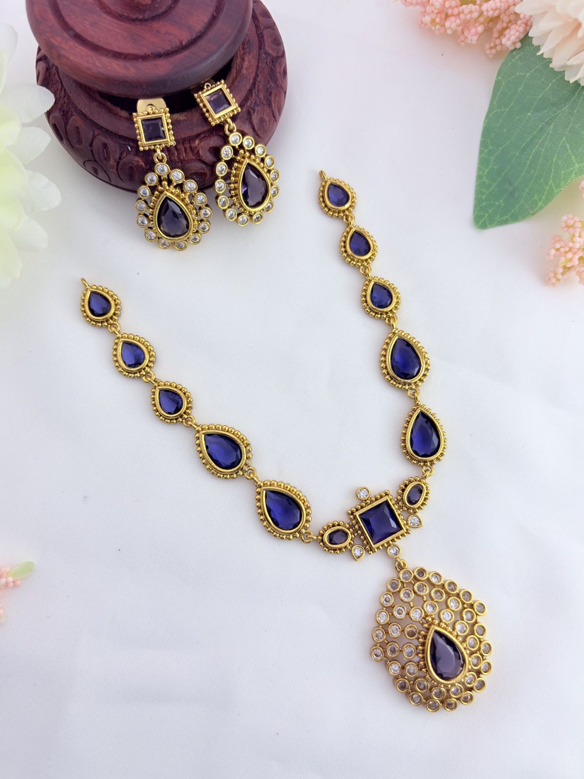 Premium matte finish AD stone neckset with matching earrings - Jothika inspired neckset