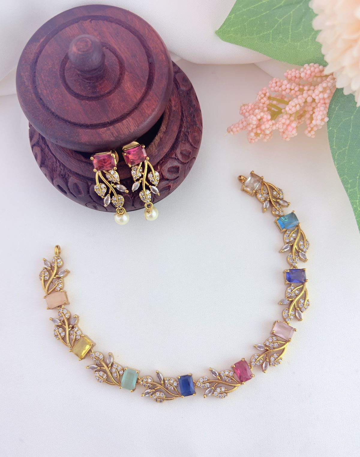 Elegant premium matte finish AD stone neckset with matching earrings