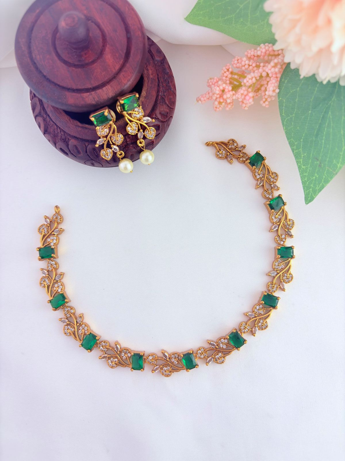Elegant premium matte finish AD stone neckset with matching earrings