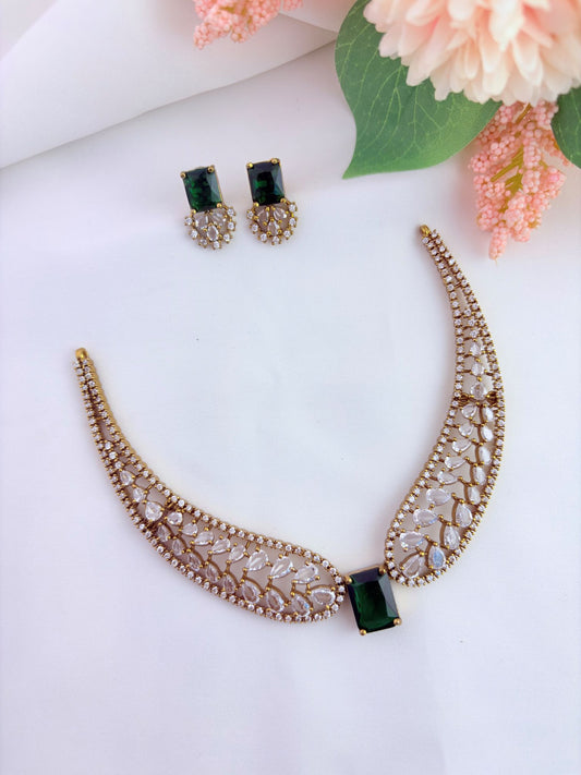 Elegant CZ neckset adorned with sparkling stones for a graceful and luxurious appearance