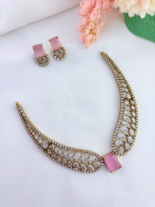 Elegant CZ neckset adorned with sparkling stones for a graceful and luxurious appearance