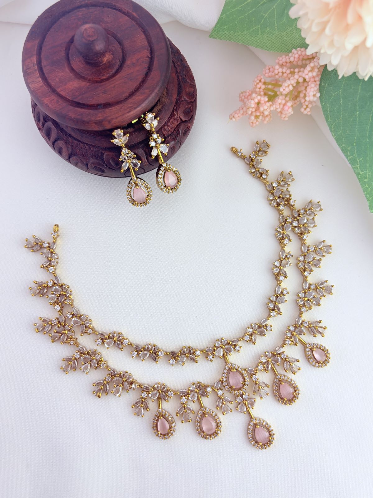A perfect blend of elegance and tradition - Premium matte finish CZ neckset with matching earrings