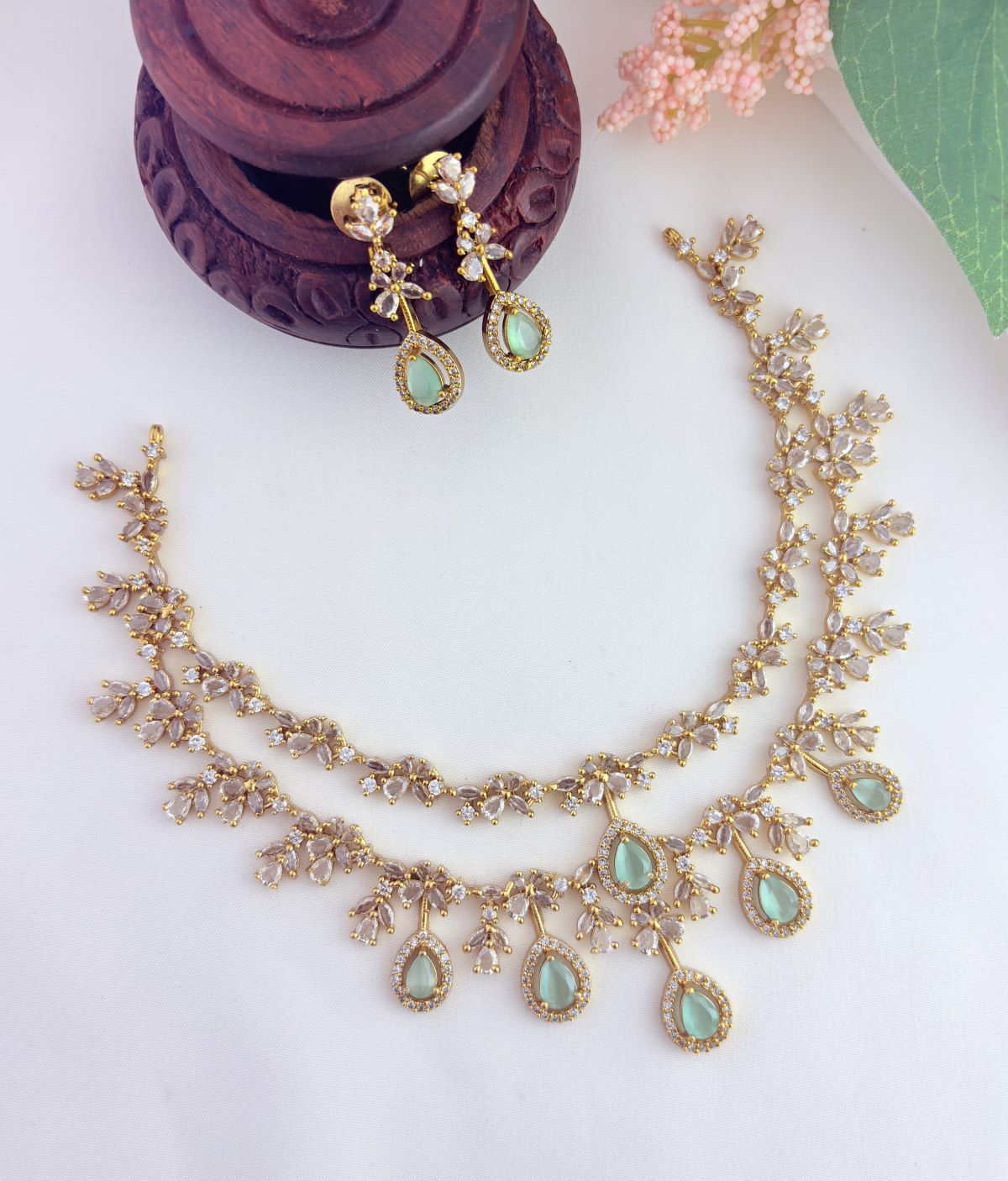 A perfect blend of elegance and tradition - Premium matte finish CZ neckset with matching earrings