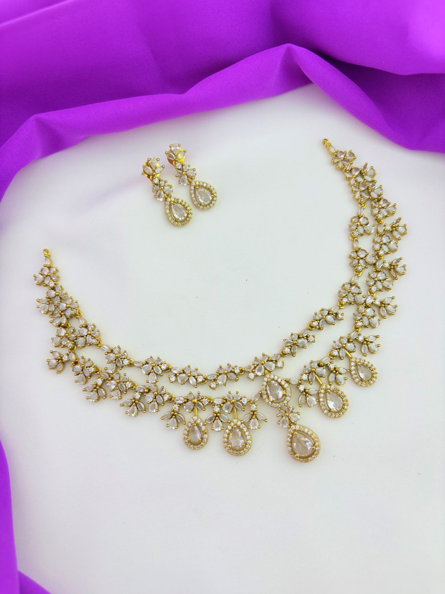 A perfect blend of elegance and tradition - Premium matte finish CZ neckset with matching earrings