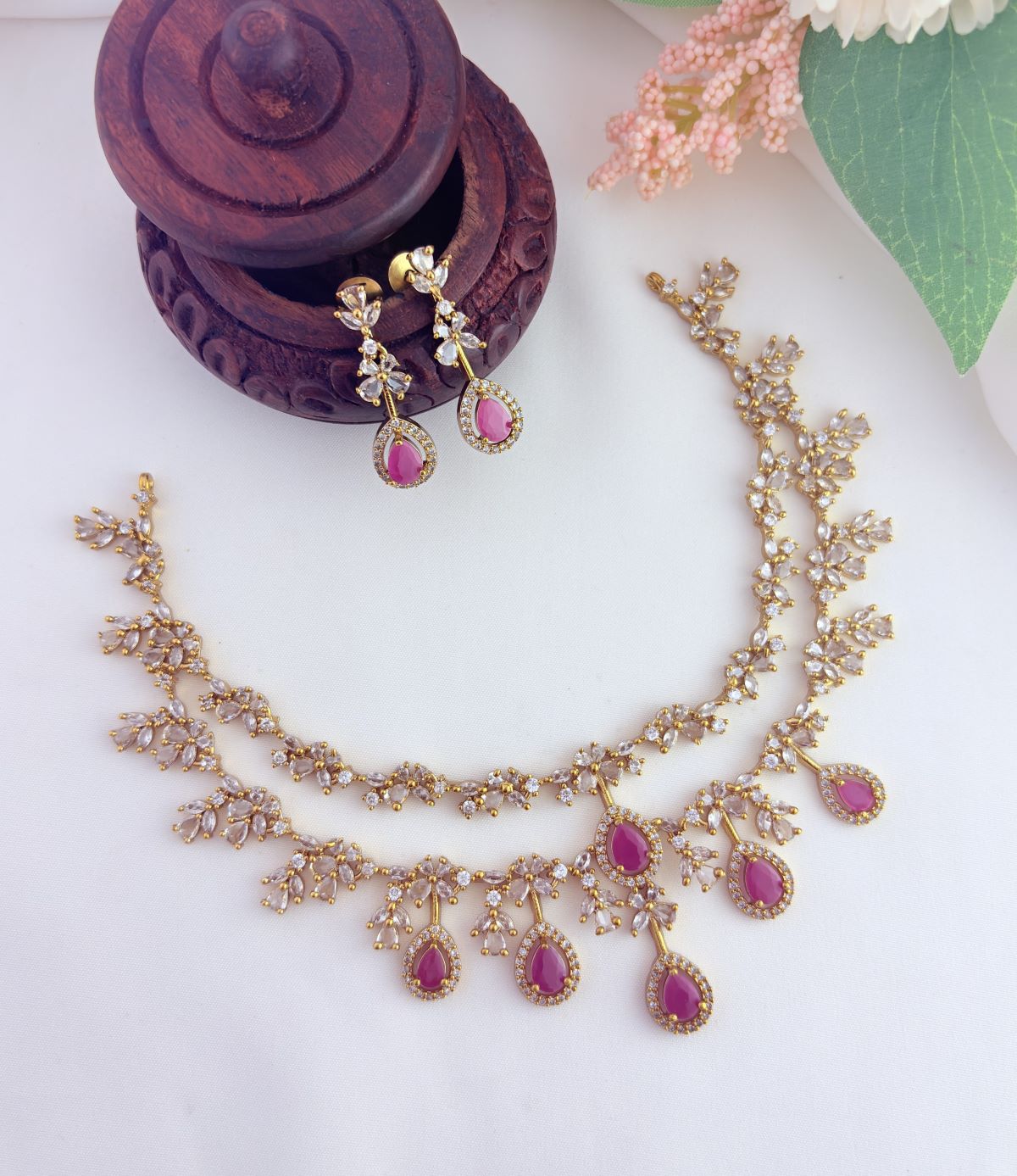 A perfect blend of elegance and tradition - Premium matte finish CZ neckset with matching earrings