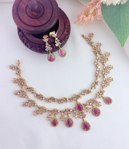 A perfect blend of elegance and tradition - Premium matte finish CZ neckset with matching earrings