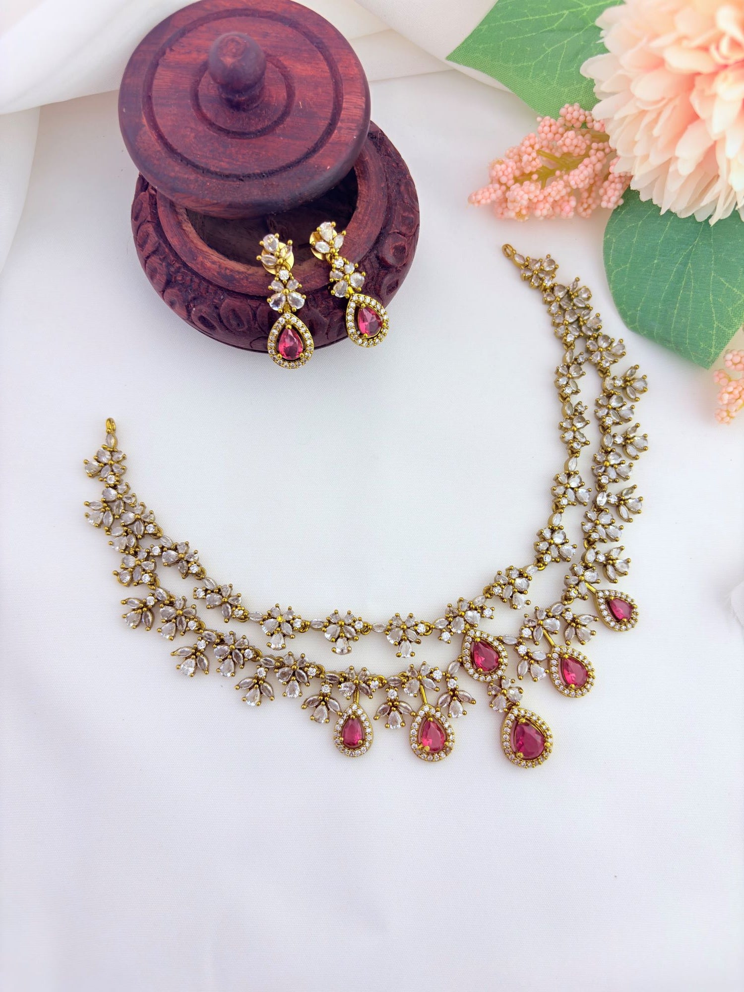 A perfect blend of elegance and tradition - Premium matte finish CZ neckset with matching earrings