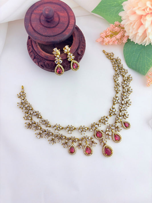 A perfect blend of elegance and tradition - Premium matte finish CZ neckset with matching earrings