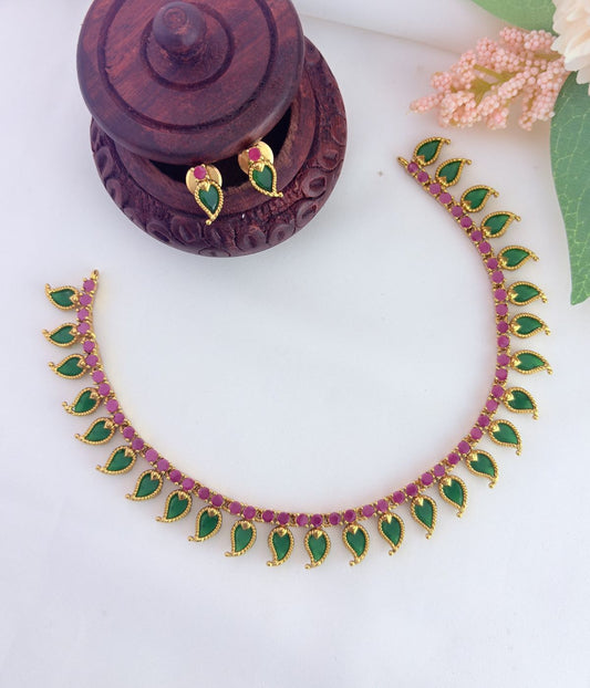 Tradition in modern elegance - Premium matte finish paalak pattern neckkset