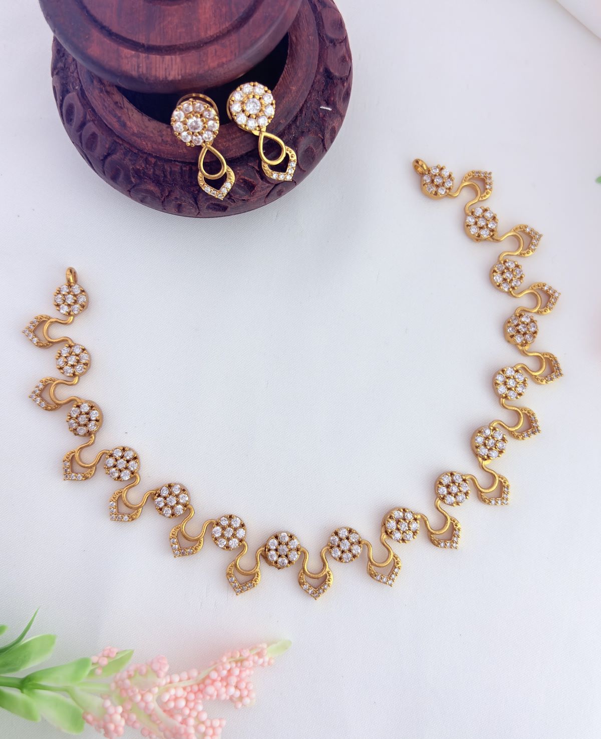 Premium matte finish AD stone neckset with matching earrings