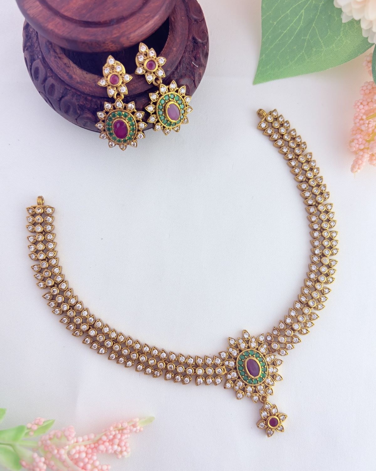 Beautifully crafted neckset featuring dazzling AD stones in premium matte finish