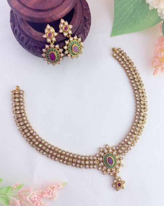 Beautifully crafted neckset featuring dazzling AD stones in premium matte finish