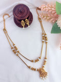 Temple jewellery - Traditional lakshmi pendant two layer chain adorned with beads