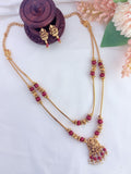 Temple jewellery - Traditional lakshmi pendant two layer chain adorned with beads