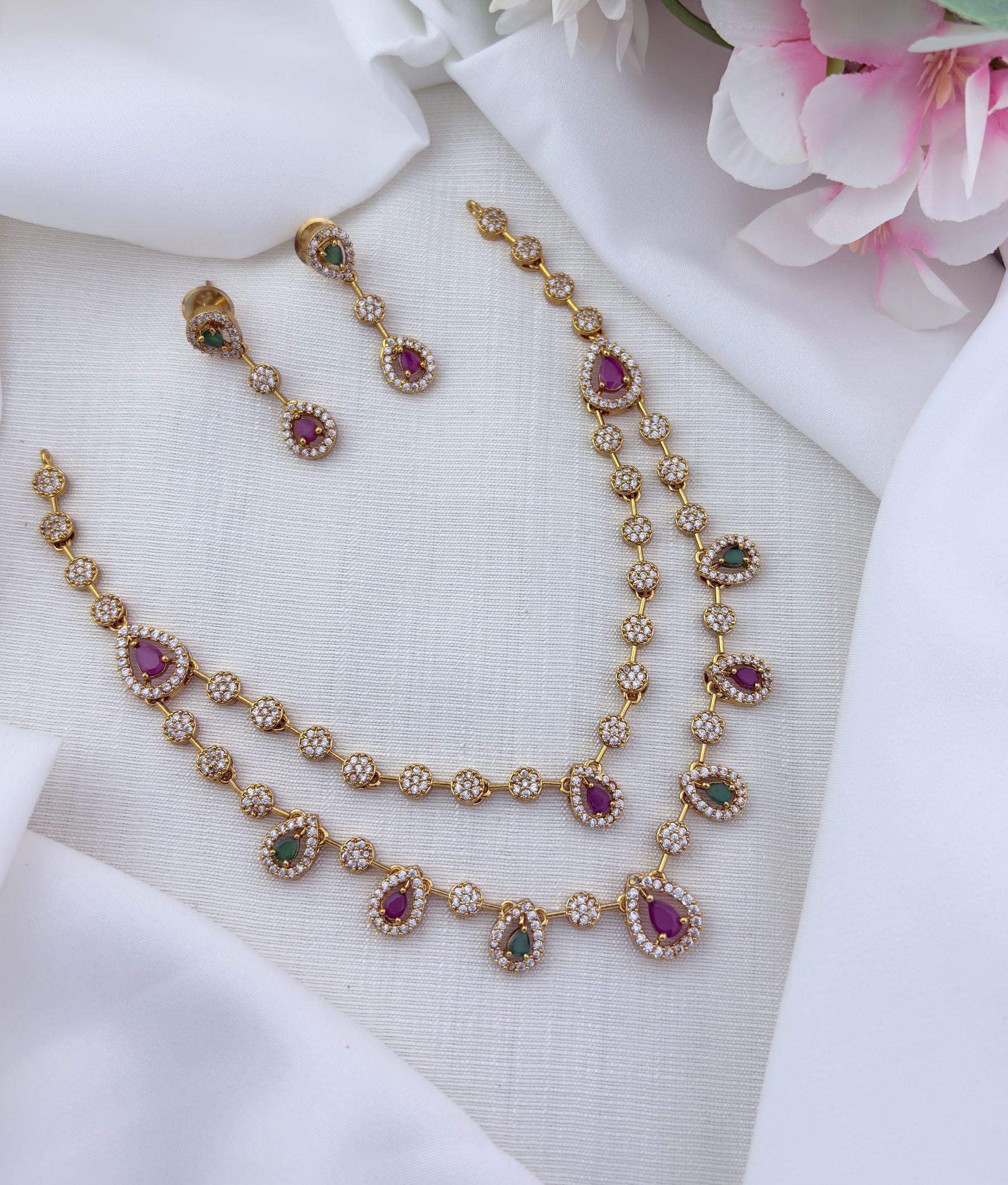 Premium matte finish two layer  AD stone neckset - Fine craftsmanship combined with a premium-quality finish