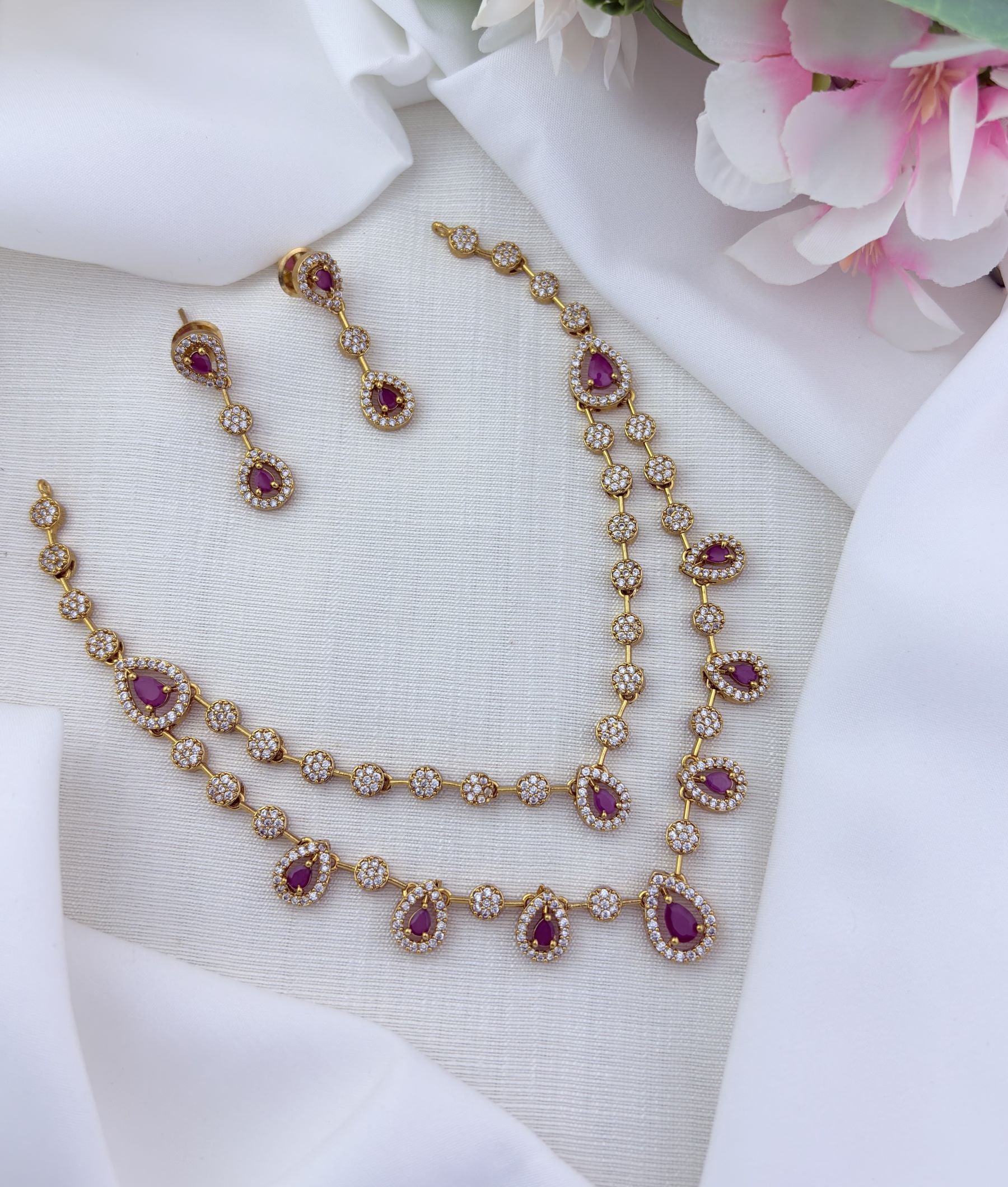 Premium matte finish two layer  AD stone neckset - Fine craftsmanship combined with a premium-quality finish