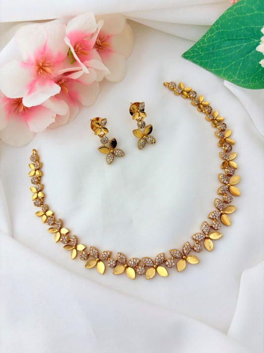 Sparkling AD neckset in floral pattern design to complement bridal, festive and special occasion looks
