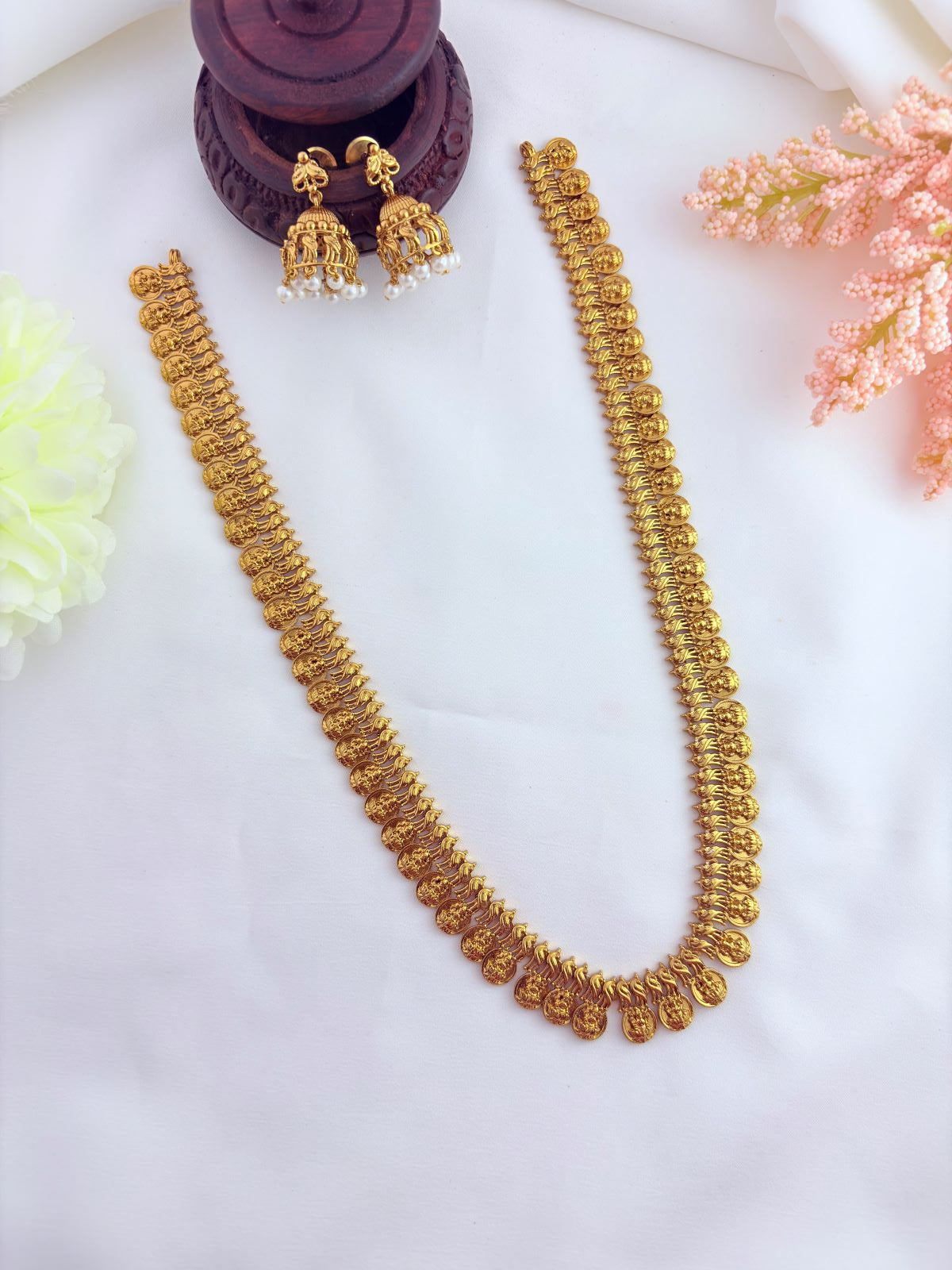 Premium matte finish laskhmi coin haram with matching jhumka