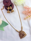 Temple jewellery - Matte finish pendant set with matching jhumka beautifully adorned wtih golden beads