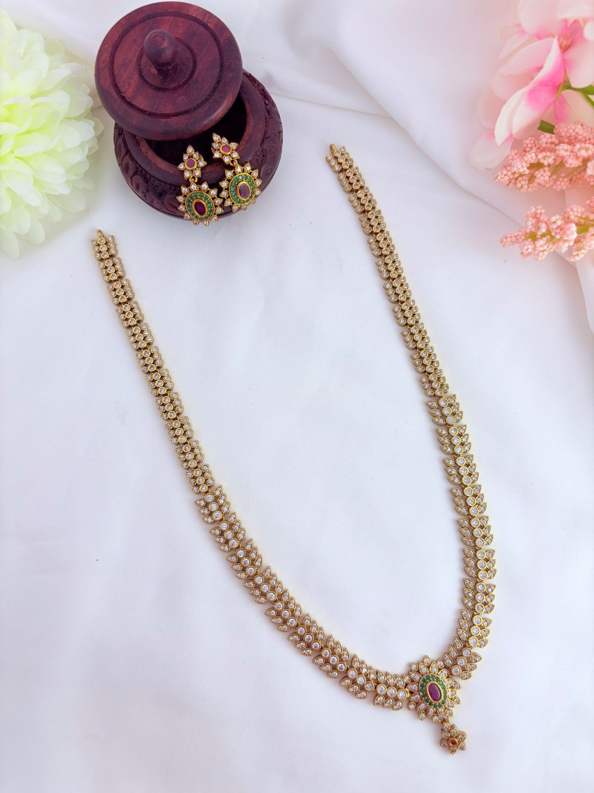 Beautifully crafted haram featuring dazzling AD stones in premium matte finish