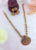 Chettinad collection - Matte finish Lakshmi pendant chain with matching jhumka