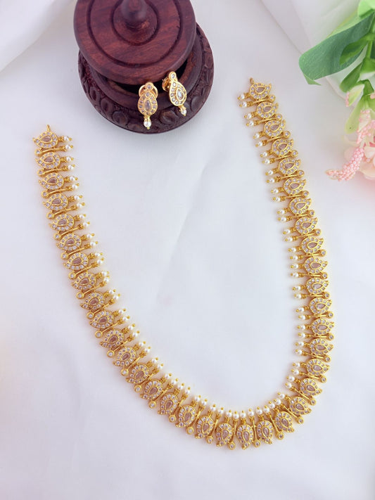 Traditional mango pattern haram adorned with AD stones and pearls