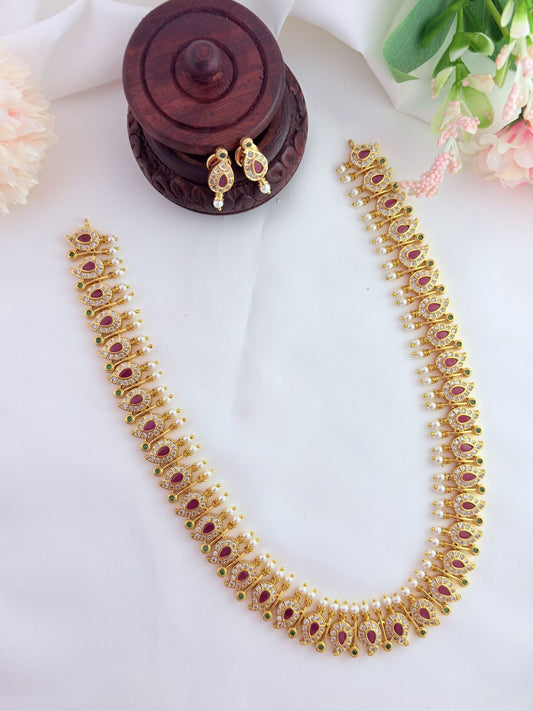 Traditional mango pattern haram adorned with AD stones and pearls