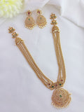 Premium matte finish five layer ball chain haram beautifully crafted with AD stone and pearls