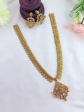 Premium matte finish lakshmi pendant chain in traditional kaasu maala with matching earrings