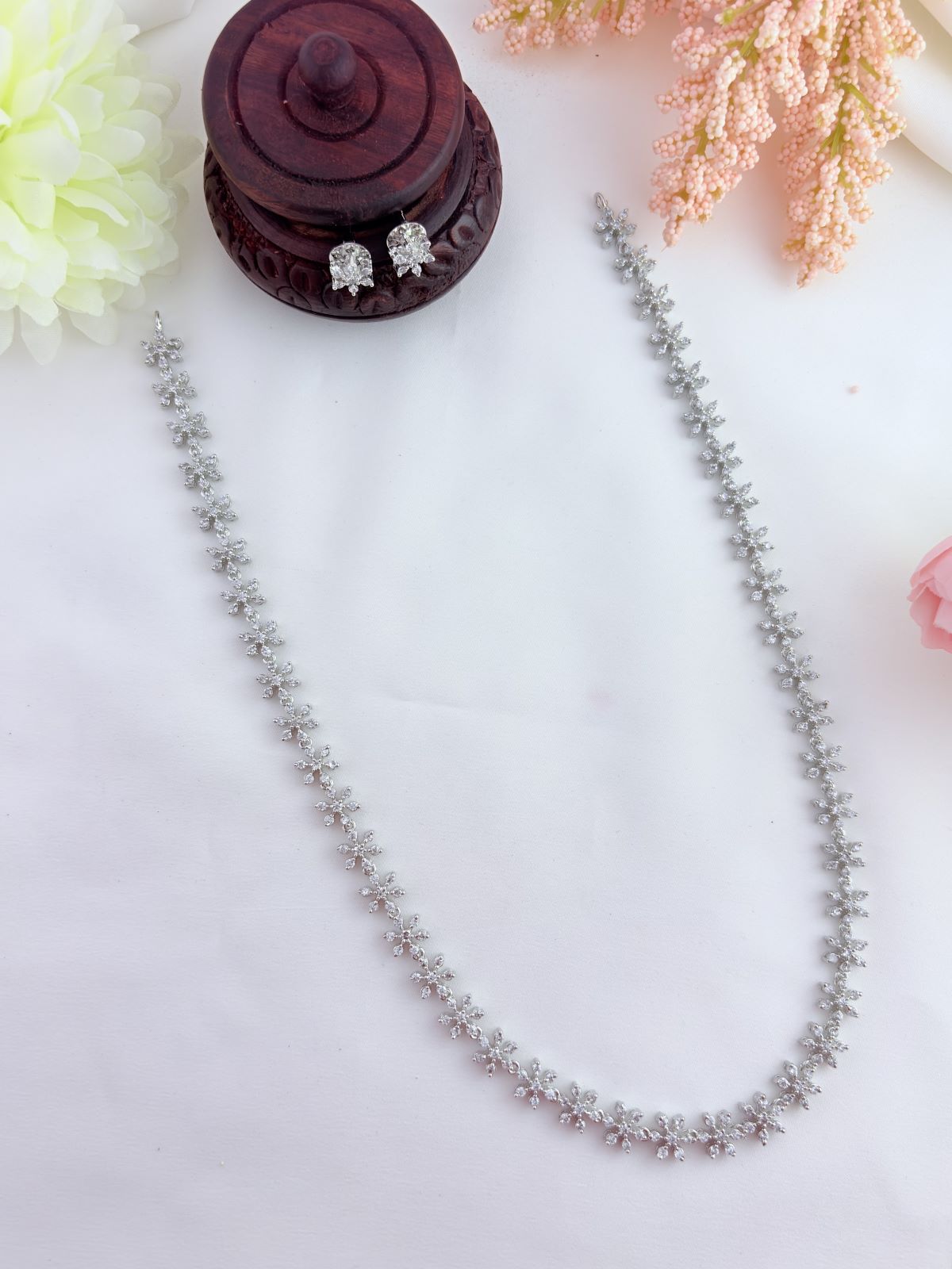 Beautifully designed floral pattern AD stone haram in premium silver finish